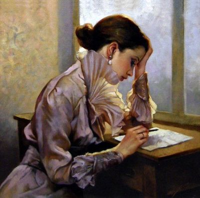 woman at desk writing